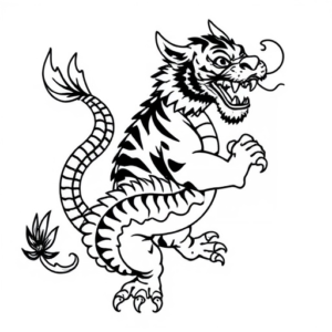 A cute tiger rides on the back of a Chinese dragon