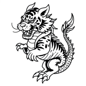 A cute tiger rides on the back of a Chinese dragon