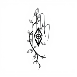 A simple vine of leaves wrapped around middle to the outer hand a gem