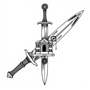 ANCIENT HEBREW SWORD WITH HEBREW RELIC TEMPLE ON THE SWORD BLADE FOR UPPER ARM