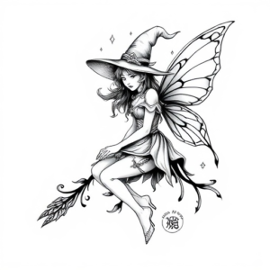 Fairy witch tattoo sketch