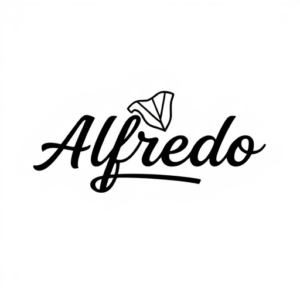 Hidden script tattoo with the name Alfredo in a design with one piece of pasta in a stright line not big
