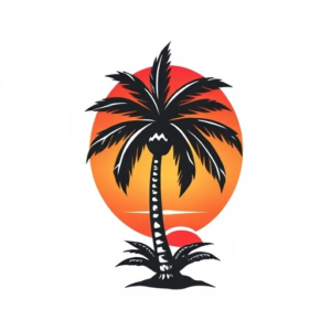 Palm tree forearm tattoo with sunset