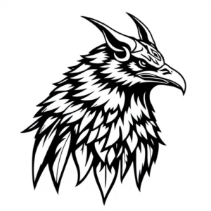 Raven on wolf shoulder helm of awe in background