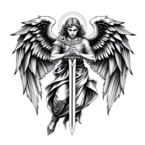 Tattoo sketch, Archangel Michael with a sword
