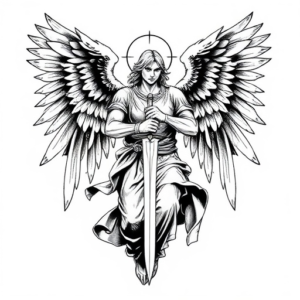 Tattoo sketch, Archangel Michael with a sword