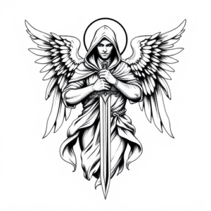 Tattoo sketch, Archangel Michael with a sword