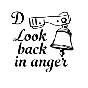 The text”Don’t look back in anger”near a handbell
