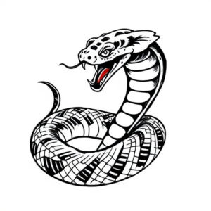 A snake, black - gray in color, looking fierce.