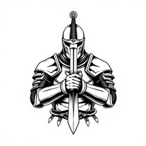 A knight with a sword in his hands folded on his chest