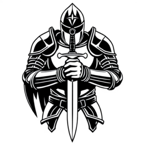 A knight with a sword in his hands folded on his chest