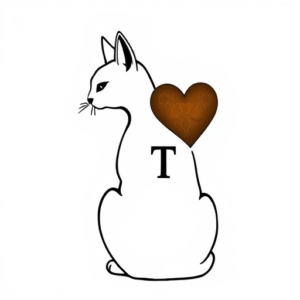 Egyptian cat, but white with one big brown heart on her back and letters T and V close to the cat